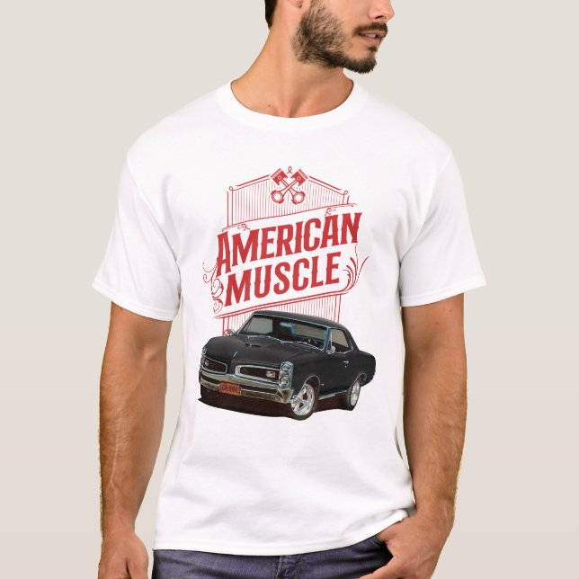 Camiseta Carros Musculares Americanos de Preto (Frente)