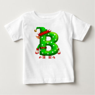 Camiseta Carta B de Elfo de Natal Personagem de Desenho Ani