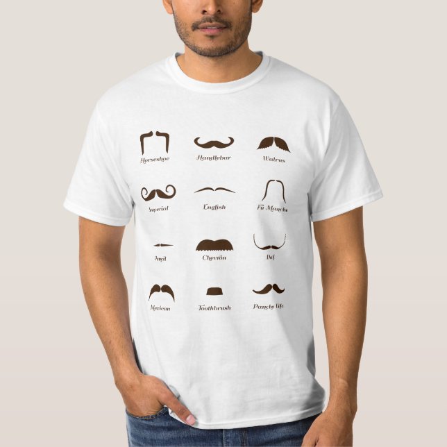 Camiseta Carta da identificação do estilo do bigode (Frente)