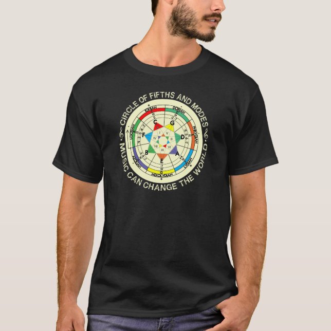 Camiseta Carta de modos da música e círculo dos quintos (Frente)