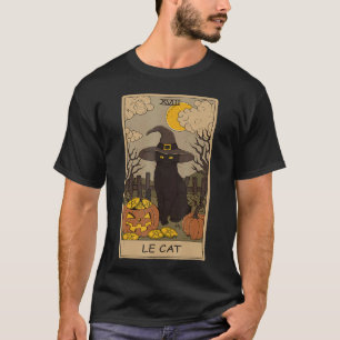 Camiseta Carta de Tarô Lua Crescente e Gato Preto Chapéu de