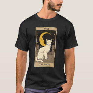 Camiseta Carta de Tarot A Lua E Gato Gráfico Cósmico Gatos
