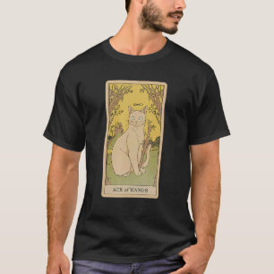 Camiseta Carta de Tarot Ás de Paus e Gato Gráfico Cósmico