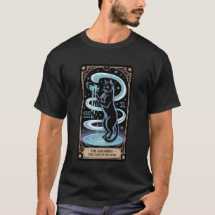 Camiseta Carta de Tarot de Aquário Gato Preto Água Mística 