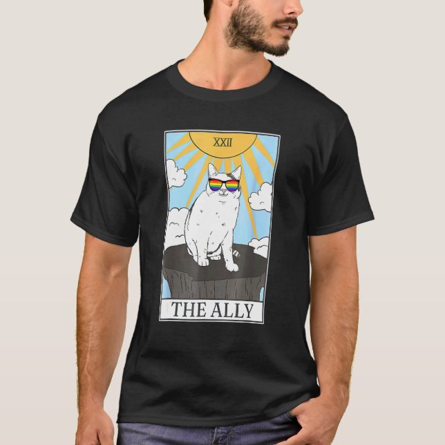Camiseta Carta de Tarot do Gato Ally com Óculos de Sol (Frente)