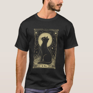 Camiseta Carta de Tarot Gótico Lua Gato Crescente Arte Míst