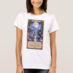 Camiseta CARTA DE TAROT LUA carta Dois lobos uivando para a
