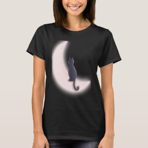 Camiseta Carta de Tarot Lua Crescente e Gato Preto