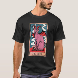 Camiseta Carta de Tarot O Diabo E Gato Sphynx  Gráfico Ocul