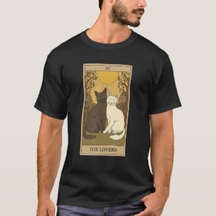 Camiseta Carta de Tarot O E Gato Gráfico Cósmico Gatos