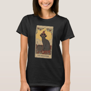 Camiseta Carta de Tarot O Mágico e Gato Gráfico Cósmico de