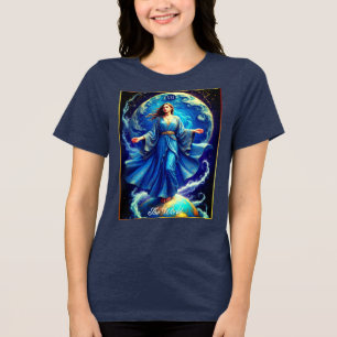 Camiseta Carta de Tarot, o Mundo, em Azul Profundo
