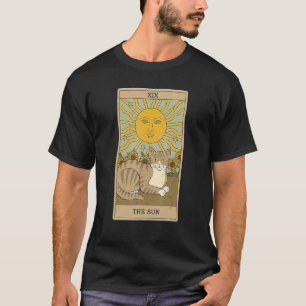 Camiseta Carta de Tarot O Sol E Gato Gráfico Cósmico Gatos