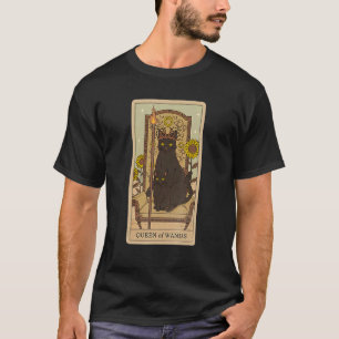 Camiseta Carta de Tarot Rainha de Paus e Gato Gráfico Cósmi