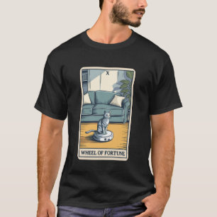 Camiseta Carta de Tarot Roda da Fortuna Gato no Aspirador R