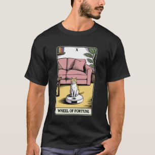 Camiseta Carta de Tarot Roda da Fortuna Gato no Aspirador R
