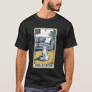 Camiseta Carta de Tarot Roda da Fortuna Gato no Aspirador R
