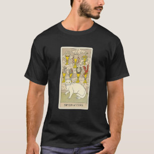 Camiseta Carta de Tarot Sete de Copas e Gato Gráfico Cósmic