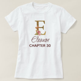 Camiseta Carta E Monograma Dourado Rosas Rosa Aniversário