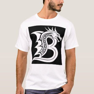 Camiseta Carta Estilizada com Dragão B, Alfabeto de Dragão,