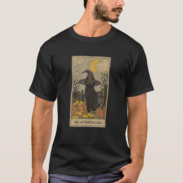 Camiseta Cartão Arot Crescente Lua e Gato Preto Chapéu de B (Frente)
