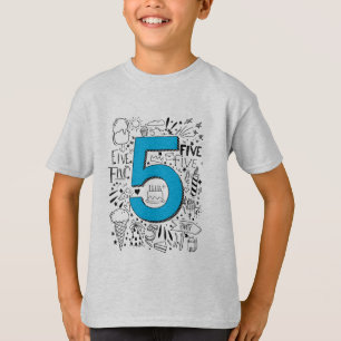 Camiseta Cartão de aniversário azul 5 de 5 anos