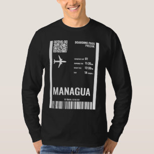 Camiseta Cartão de Embarque Passagem Aérea Managua Nicarágu
