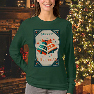 Camiseta Cartão de Natal - Sininhos de Natal e Estrelas