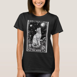 Camiseta Cartão de Tarot de Gato Bruxa Lua Chapéu Halloween