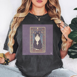 Camiseta Cartão de Tarot do Gato Smoking com Rosa Celestial