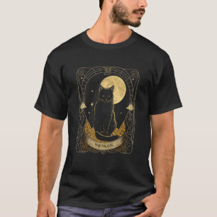 Camiseta Cartão de Tarot Lua Crescente e Gráfico de Gato