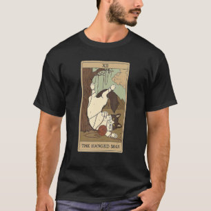 Camiseta Cartão de Tarot O Enforcado E Gato Gráfico Cósmico