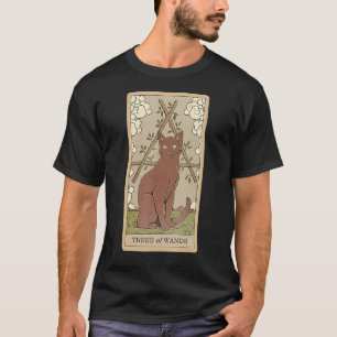 Camiseta Cartão de Tarot Três de Paus e Gato Gráfico Cósmic