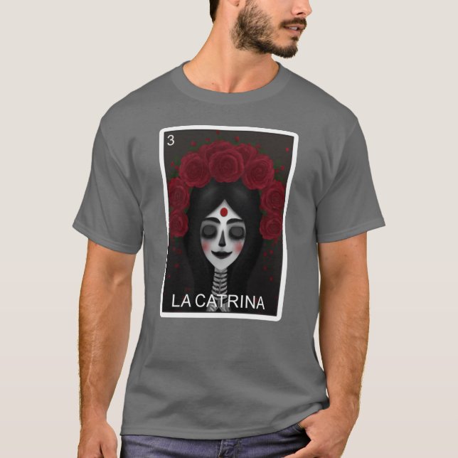 Camiseta Cartão La Catrina Dia do Morto Placa De Loteria Me (Frente)
