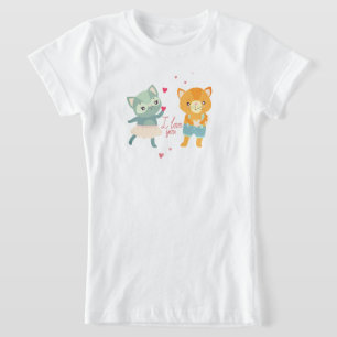 Camiseta Cartão Postal 'Eu Te Amo' com Gatos Gato Românti