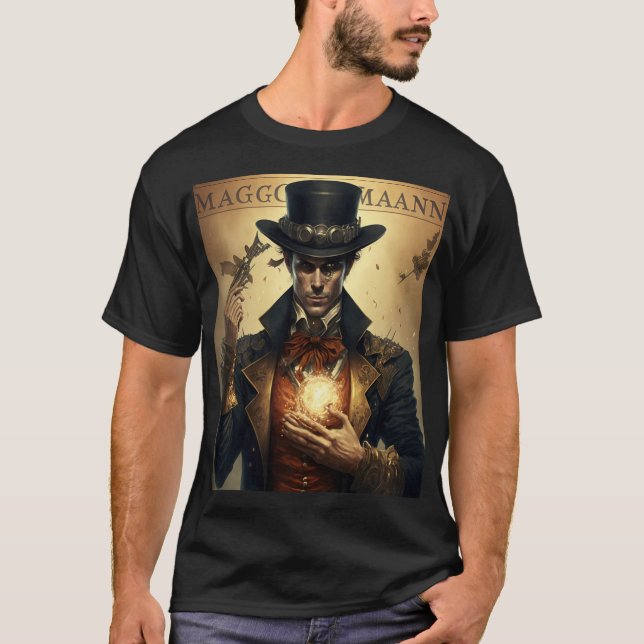 Camiseta Cartão Tarot de Mágico Steampunk (Frente)