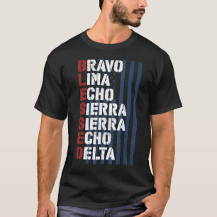 Camiseta Cartas de Alfabeto Militar Abençoadas para Ch Patr