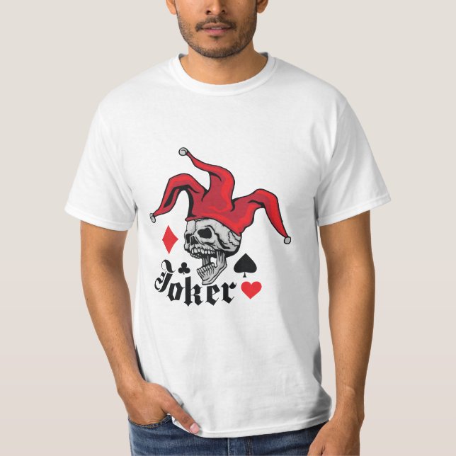 Camiseta Cartas de Jogar Crânio do Coringa Gótico Gráfico (Frente)