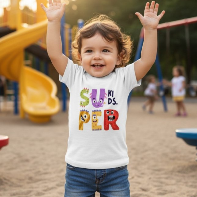 Camiseta Cartas de Monstro Divertidas 'Super Crianças'  (Criador carregado)