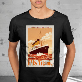 Camiseta Cartaz Antigo RMS Titanic. Arte Retro de Transatlâ