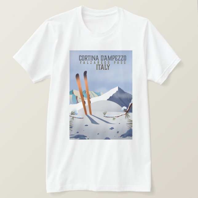 Camiseta Cartaz de Arte de Cortina d'Ampezzo Itália Esqui (Frente do Design)