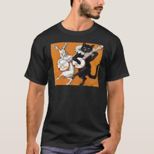 Camiseta Cartaz de Arte Vintage Dança Coelho Gato Banjo Env