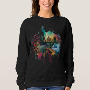 Camiseta Cartaz de Colagem de Pontos Turísticos Coloridos d
