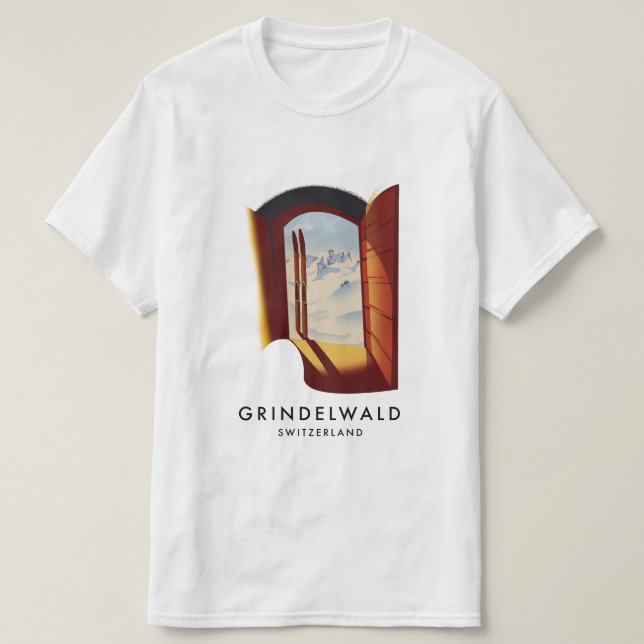 Camiseta Cartaz de esqui Grindelwald Suíça (Frente do Design)