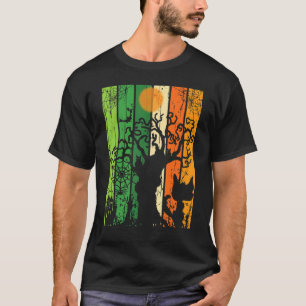 Camiseta Cartaz de Halloween Gato Assustador Aranha Árvore
