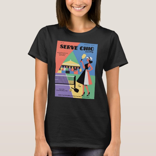 Camiseta Cartaz de Moda Chic de Saque de Pickleball (Frente)