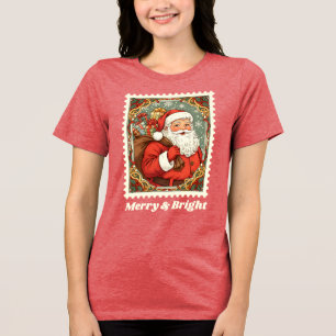 Camiseta Cartaz de Natal do Papai Noel feliz e Brilho