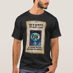 Camiseta Cartaz de Procurado da Área 51 Amante de Alien Eng