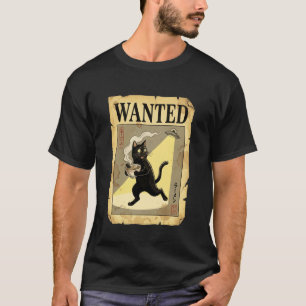 Camiseta Cartaz de Procurado de Ramen de Gato Japonês Alien