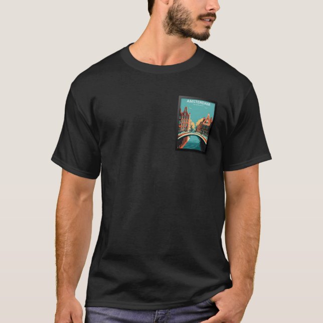 Camiseta Cartaz de Viagem Amsterdã Holanda (Frente)